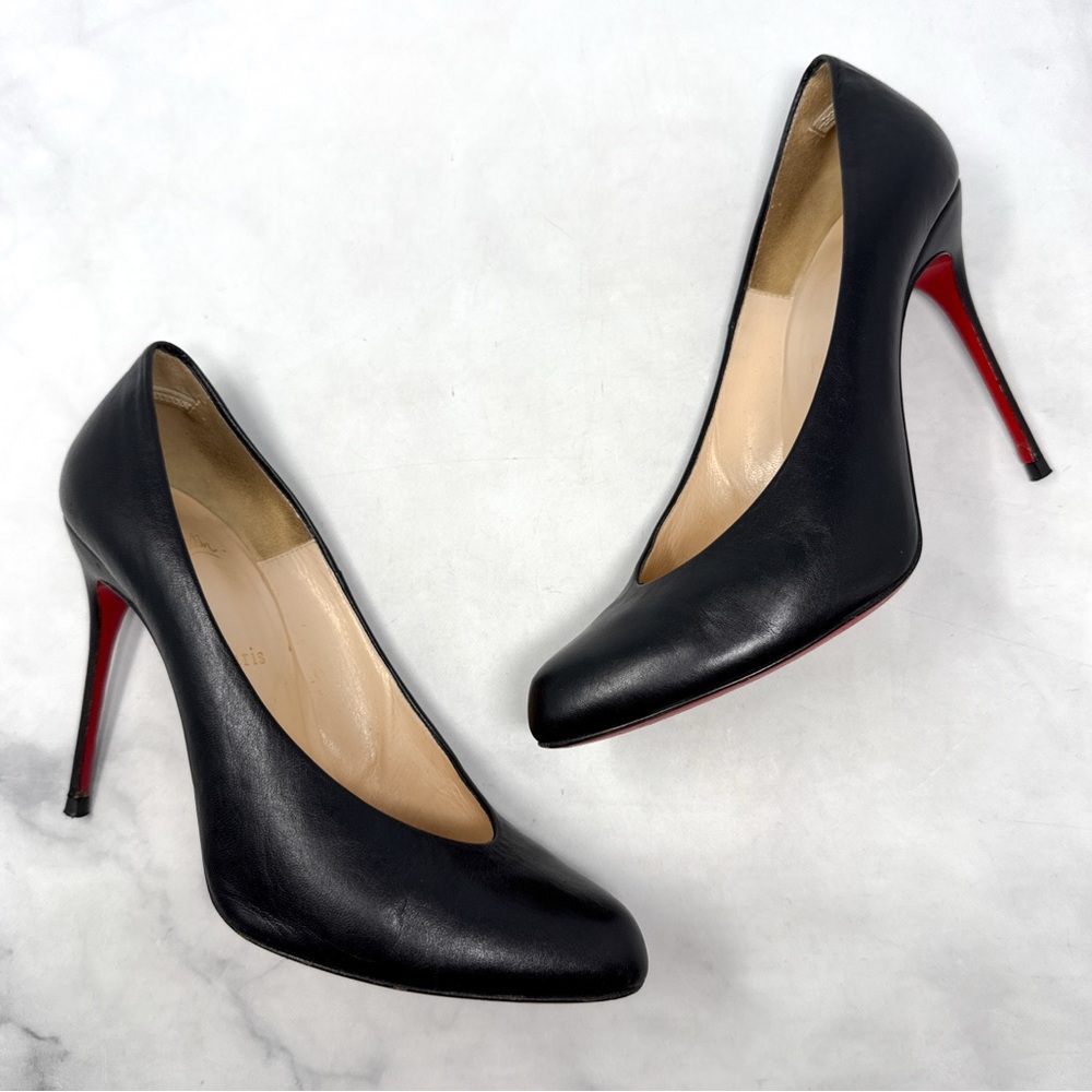Christian Louboutin Vintage Y2K Yousra 100 Leather Notched Vamp Pump Heels Black